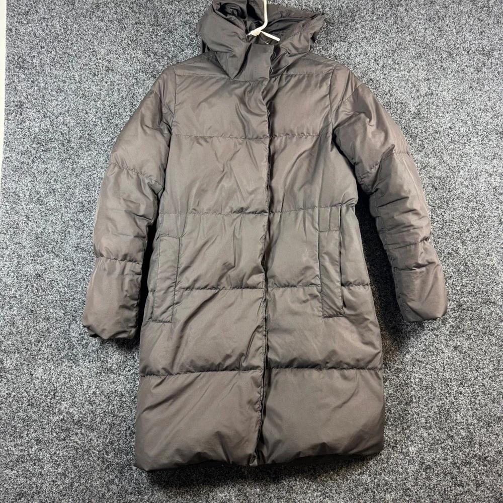 J. Crew Womens XS black Long Puffer Coat Hooded‎ Quilted Parka Jacket